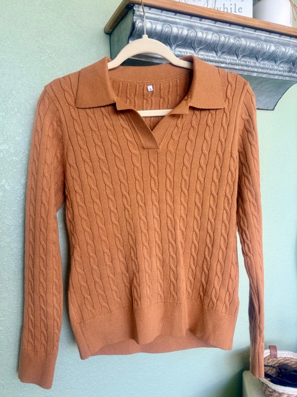 🧡Camel Brown🧡Women's Cable Knit Polo Sweater